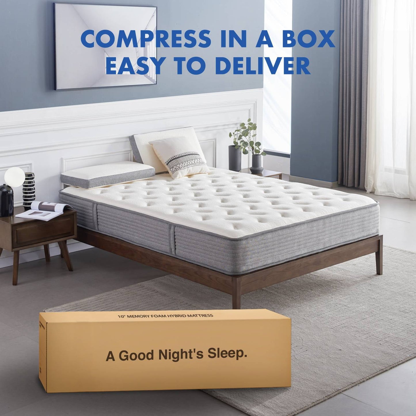 10 inch Cal King Mattress in a Box, Pocket Spring Coils Hybrid Mattress with Cool Gel Memory Foam for Cool Sleep, Medium Firm