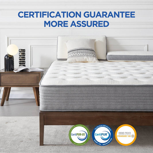 10 inch Cal King Mattress in a Box, Pocket Spring Coils Hybrid Mattress with Cool Gel Memory Foam for Cool Sleep, Medium Firm