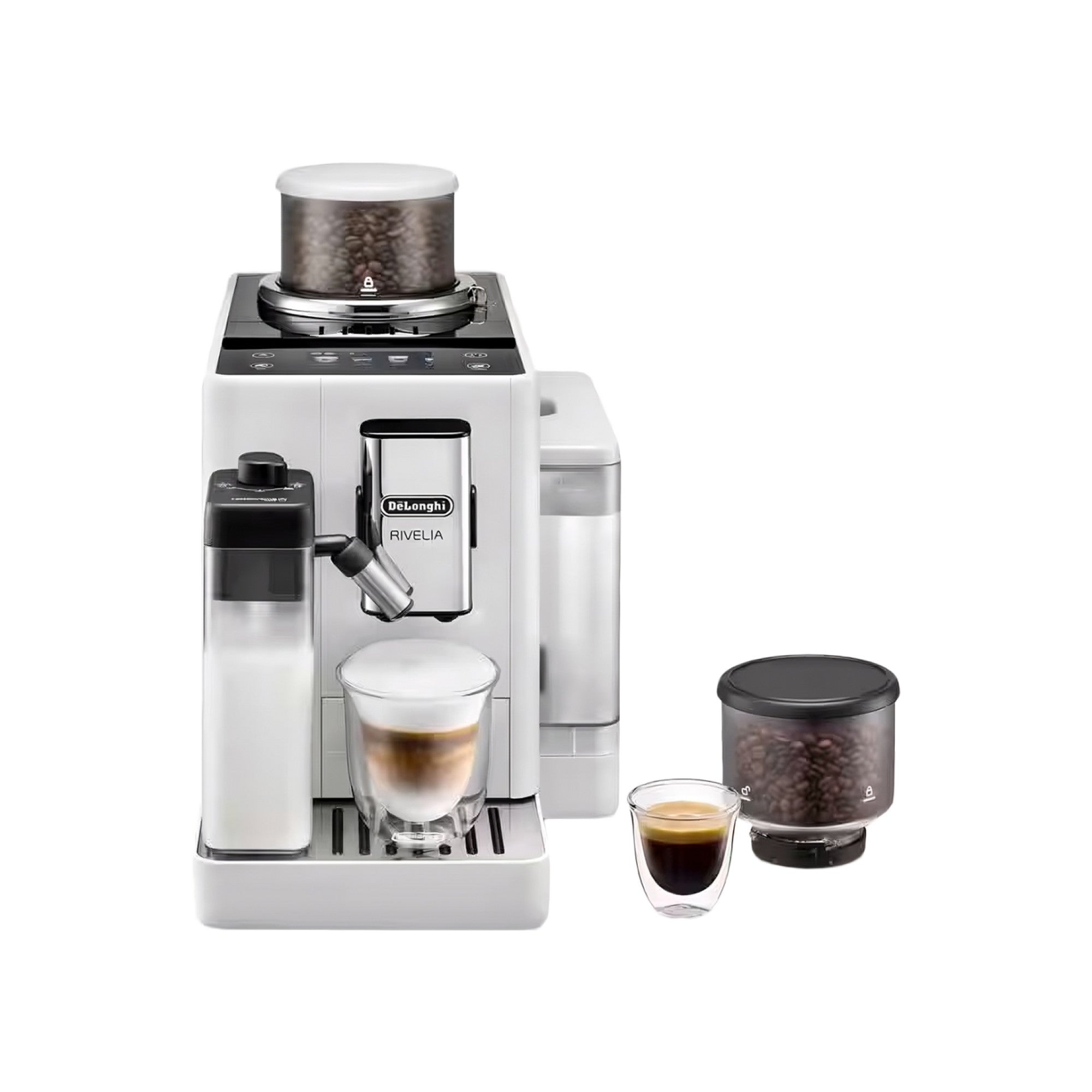 Perfetto Kaffeevollautomat Rivelia EXAM440.55.W - mit LatteCrema-Milchaufschäumer, 16 One-Touch-Getränke, farbiges Touch-Display, Extra-Shot-Funktion, Innovatives Bean-Switch System, Weiß