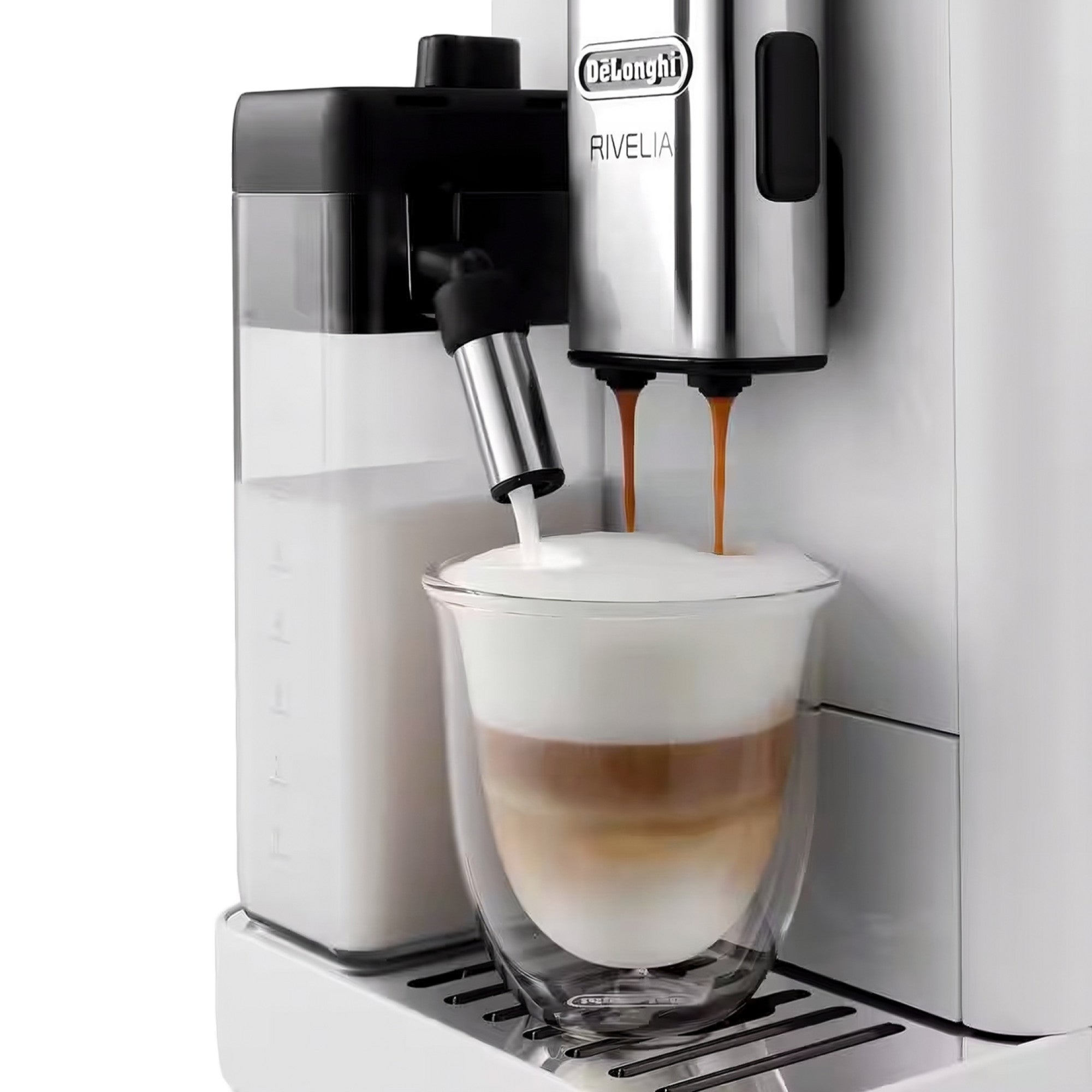 Perfetto Kaffeevollautomat Rivelia EXAM440.55.W - mit LatteCrema-Milchaufschäumer, 16 One-Touch-Getränke, farbiges Touch-Display, Extra-Shot-Funktion, Innovatives Bean-Switch System, Weiß