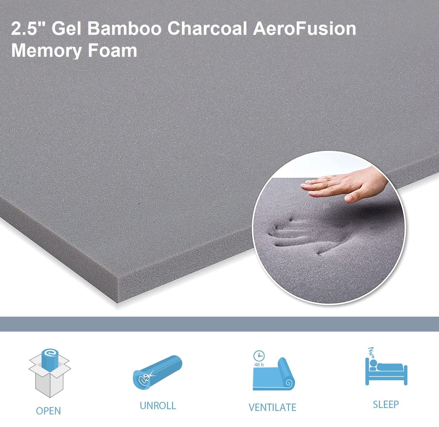 10 inch California Kin Memory Foam Mattress in a box, Medium Feeling, Bamboo Charcoal Gel Mattresses, Made in USA